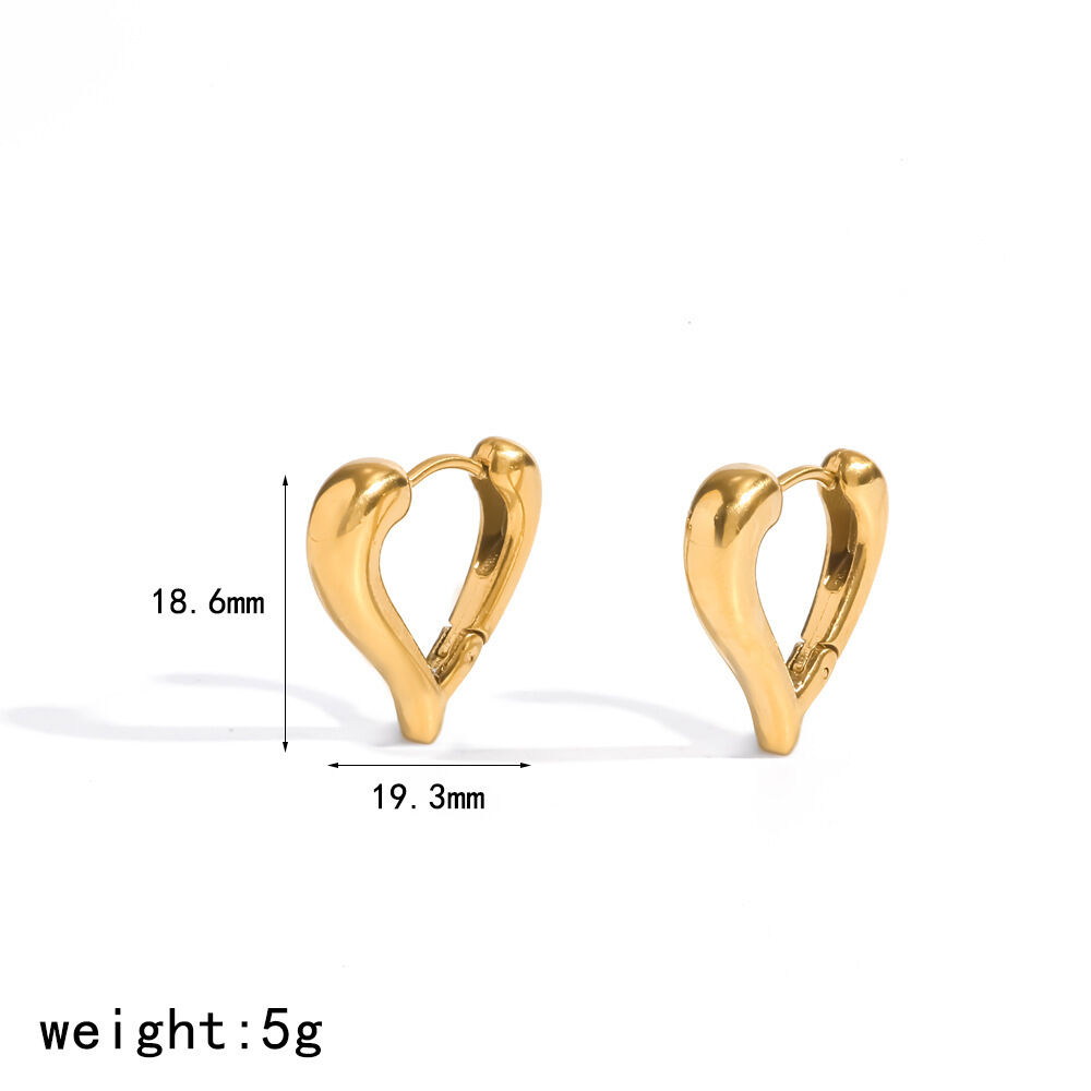 Orecchini A Cerchio Da Donna Simple Series A Forma Di Cuore In Acciaio Inossidabile, Impermeabili, Color Oro. h5 