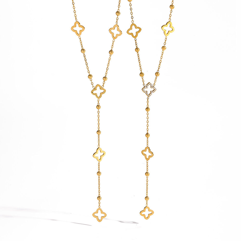 Collares De Cadena Para Mujer De La Serie Romántica Con Diseño De Trébol Y Flores Dulces, De Acero Inoxidable, Resistentes Al Agua Y Color Dorado. h5 Imagen4
