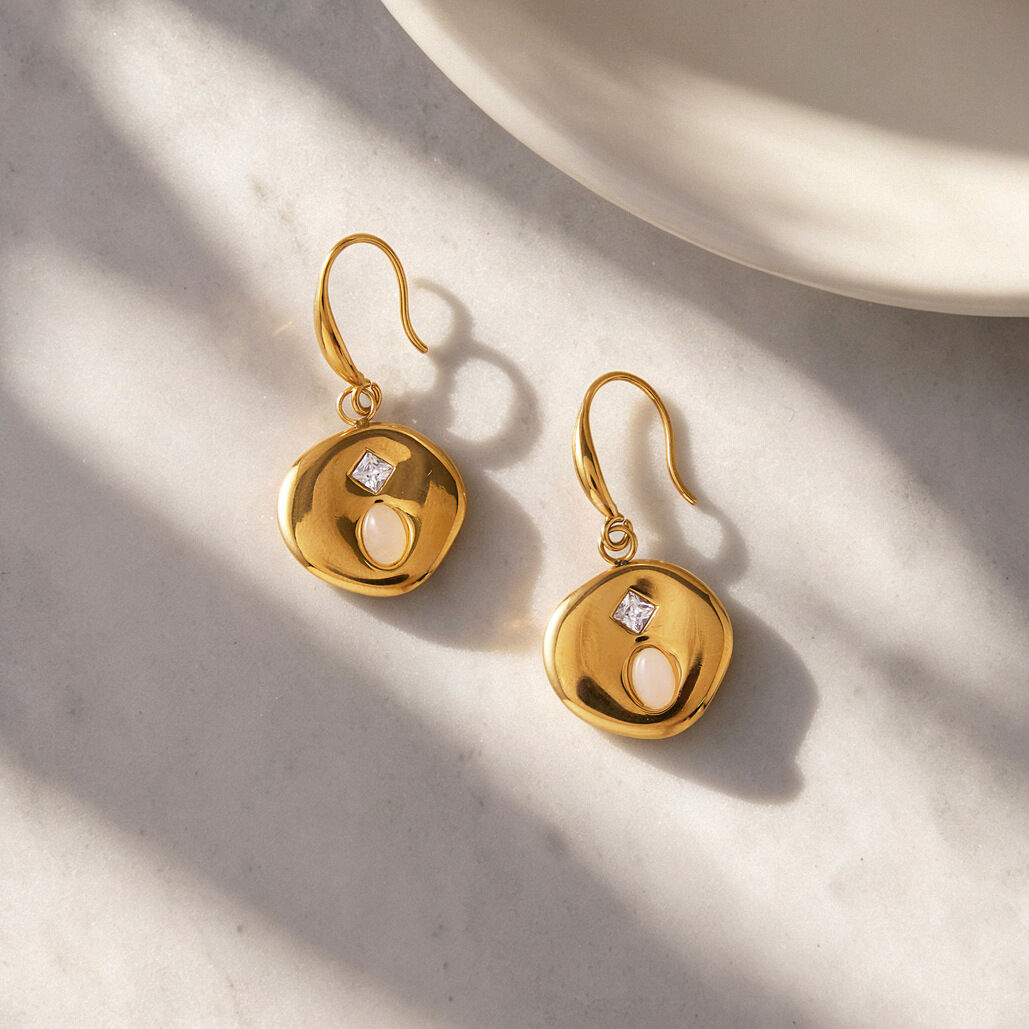 Simple Series Retro Ellipse Shape Stainless Steel Waterproof   Gold Color  Women's Drop Earrings h5 Picture2