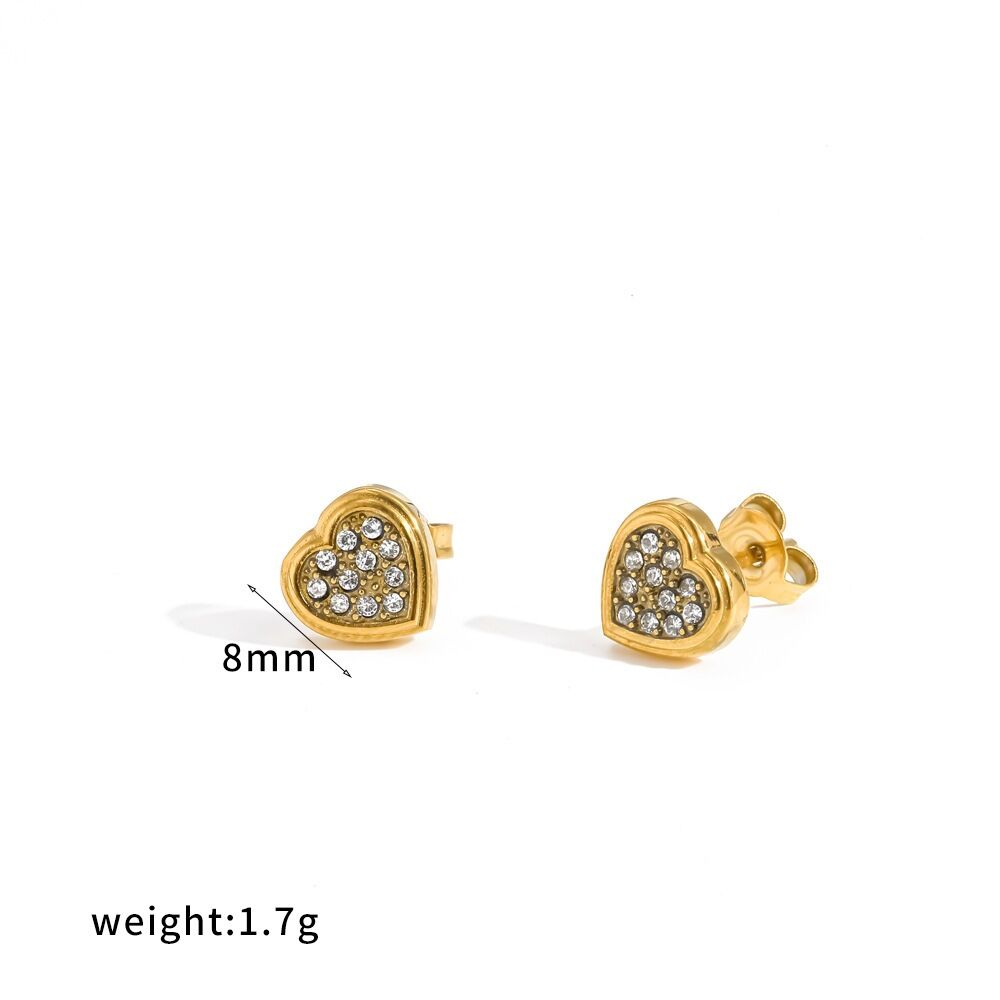 Simple Series Edelstahl, wasserdicht, goldfarben, Strass-Ohrstecker für Damen h5 