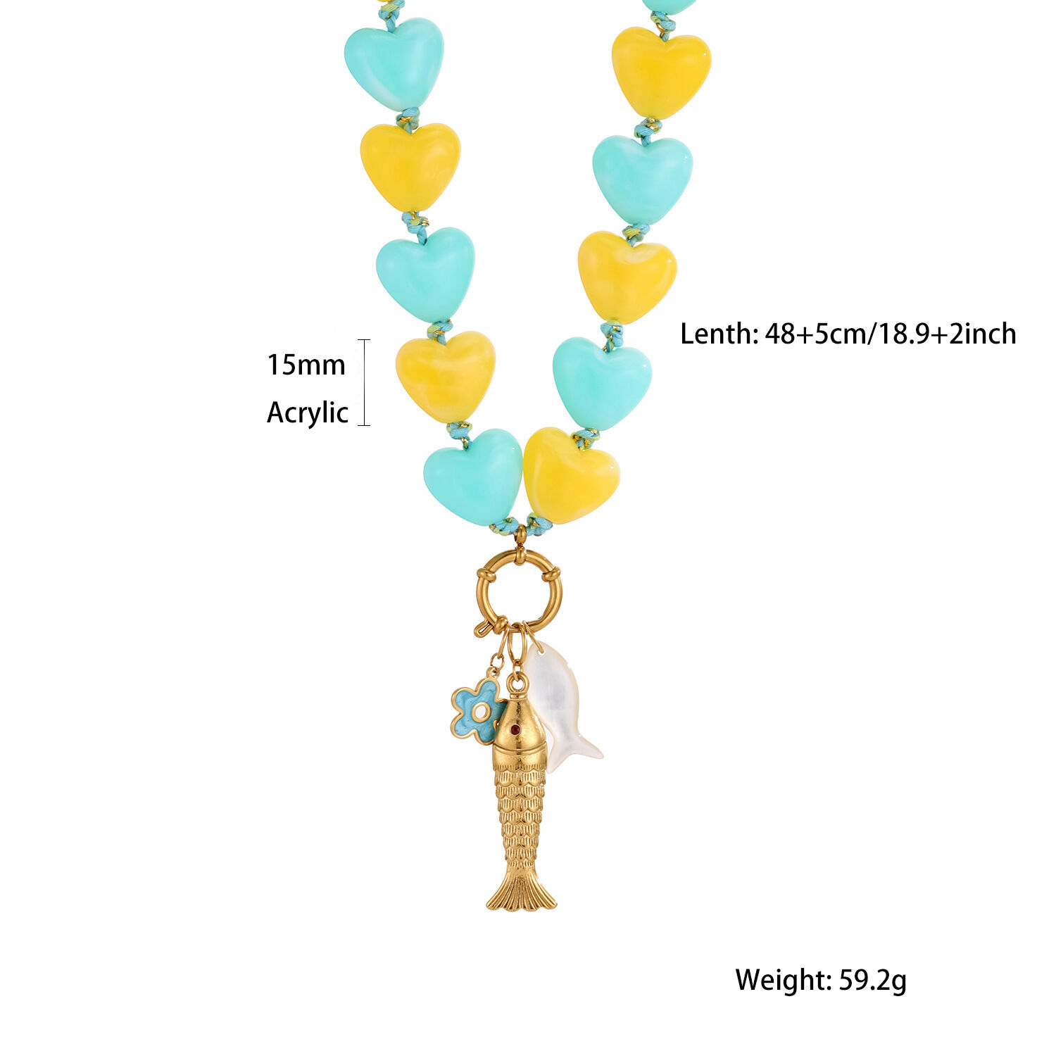 Romantische Serie Hartvormige Visjes, Acryl, Goudkleurige Kralenketting Voor Dames h5 