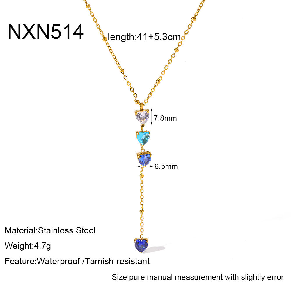 Heart Stainless Steel Waterproof Gold Color Zircon Women's Pendant Necklaces