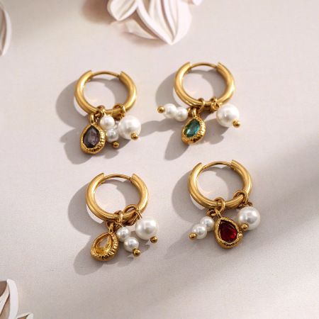 Romantic Series Daily Droplet Beads Stainless Steel Waterproof   Gold Color  Women's Hoop Earrings 2