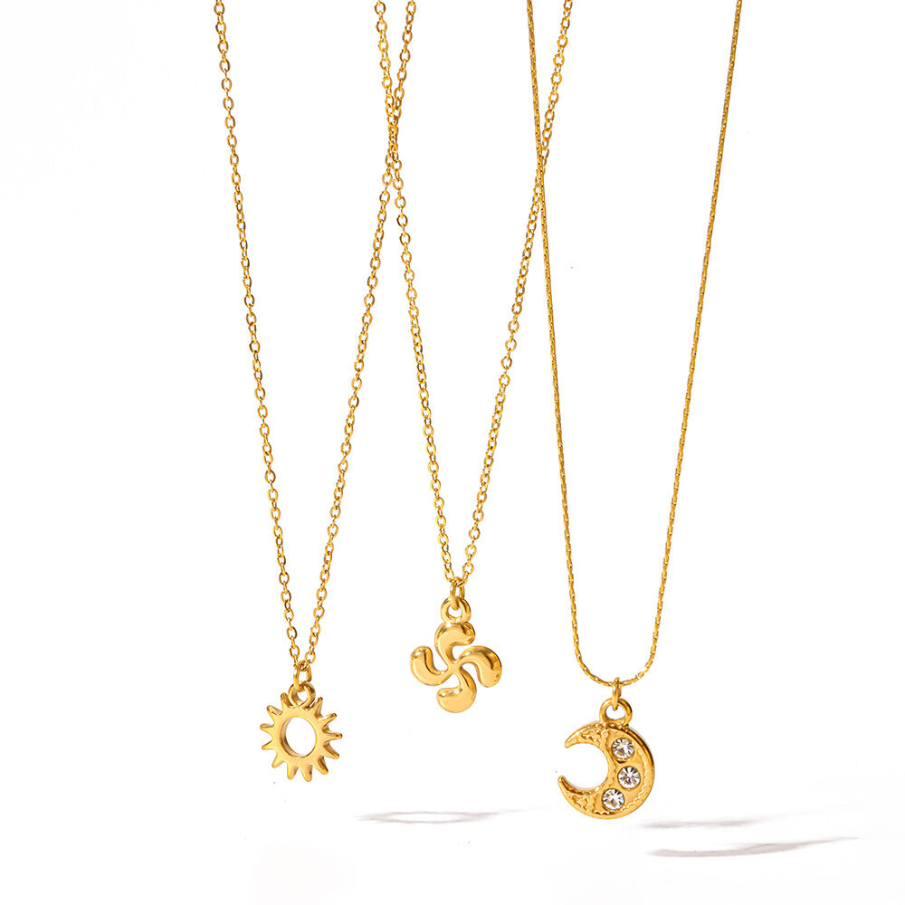 Collana Da Donna Con Ciondolo Sole E Luna In Acciaio Inossidabile Impermeabile Color Oro Con Strass, Serie Simple. h5 Immagine4