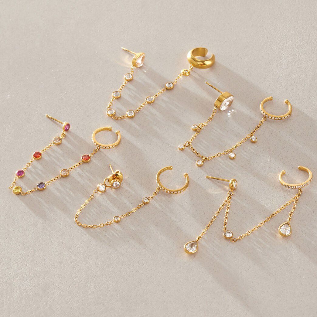 Boucles D'Oreilles Pendantes Pour Femme, Collection Romantique, Avec Chaîne À Pompon, Forme Elliptique, En Acier Inoxydable Étanche. Image4