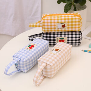 Simple Series Sweet Polyester Solid Color Plaid Cherry Pen Pouches h5 Picture3