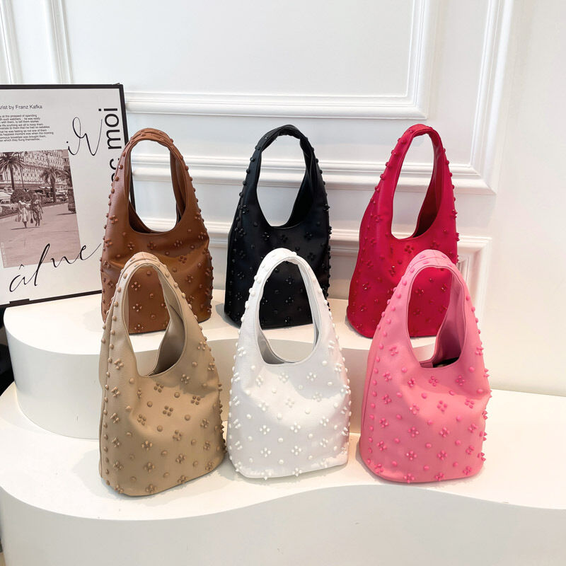 Casual Stijl, Effen Kleur, Met Studs En Klinknagels, Premium Kwaliteit Pu Dames Bucket Handtas Afbeelding3