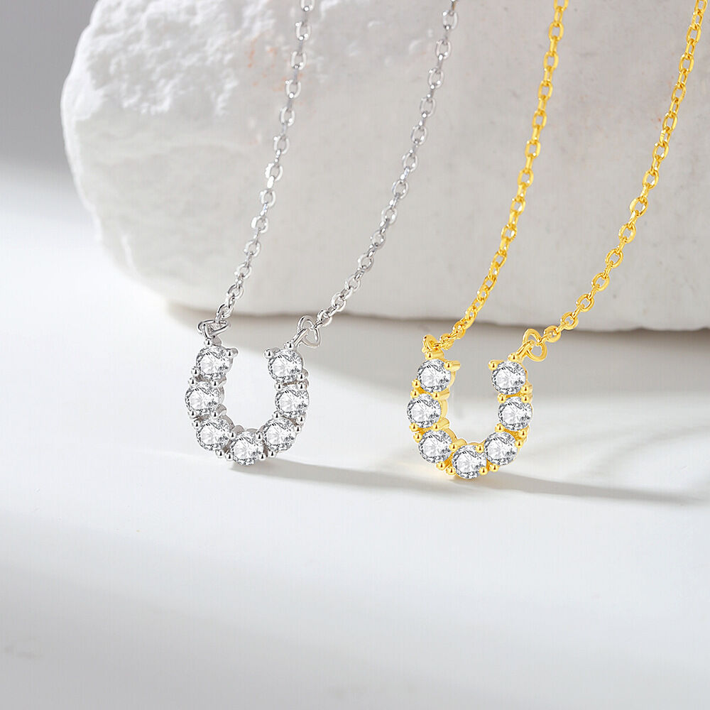 Simple Series Elegant Horseshoe-Shaped 925 Sterling Silver Color Rhodium Plating Women's Moissanite Necklaces h5Picture2