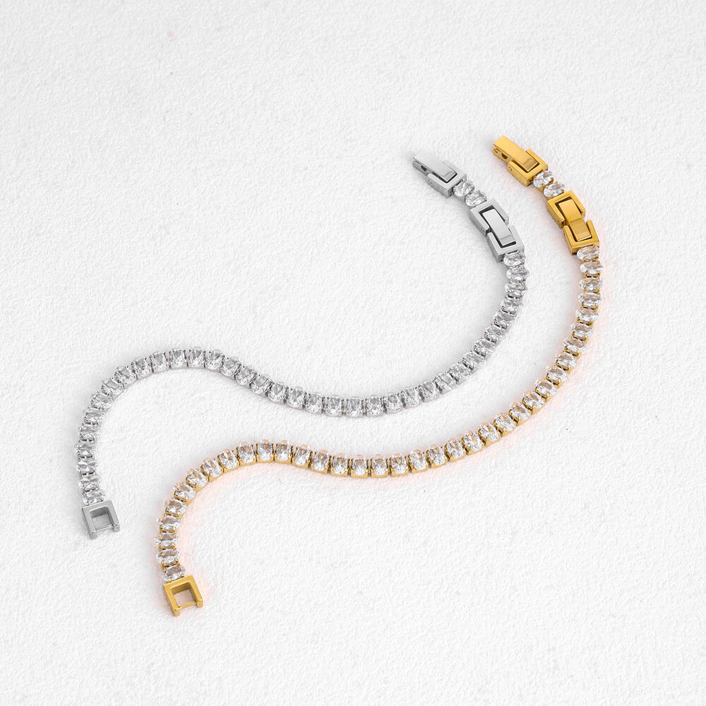 Luxe Serie Elegante Rechthoekige, Waterdichte, Goudkleurige Damesarmbanden Met Druppelvormige Zirkonia. Afbeelding3