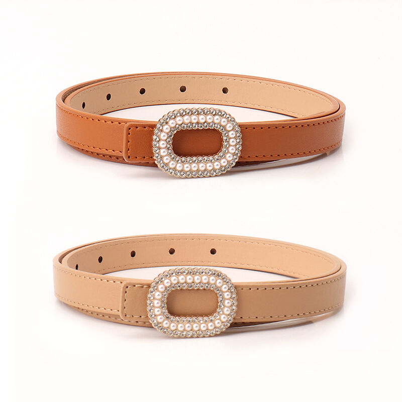 Simple Series Elegant Solid Color Rhinestone Artificial Pearl Premium Quality Pu Leather Belt h5 Picture3