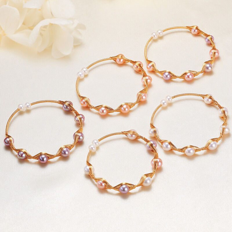 Simple Series Daily Twist Lines Freshwater Pearls   Gold Color  Women's Pearl Bracelet Picture2