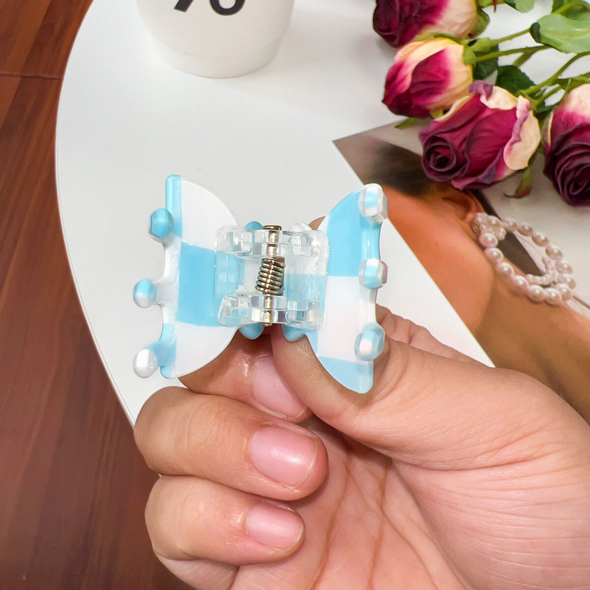 Eenvoudige Serie Casual Geruite Haarclips Met Geometrische Vormen En Gemengde Kleuren Van Pvc. Afbeelding3