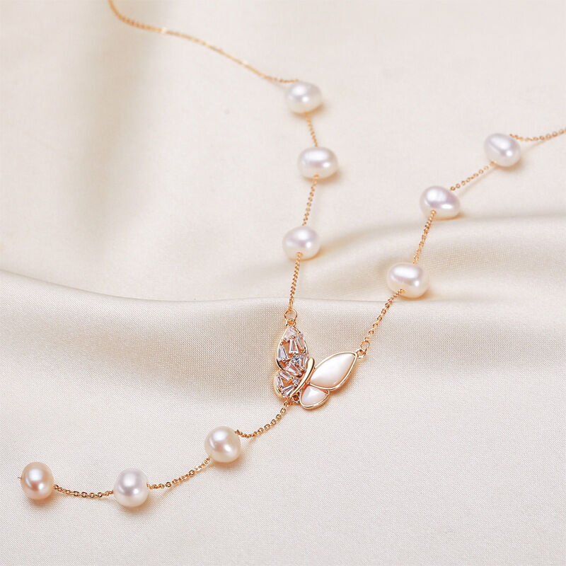 Simple Series Elegant Beads Butterfly Freshwater Pearls Platinum Plating Women's Pearl Necklace Picture2