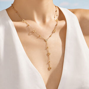Collier Chaîne Cœur Élégant Et Simple En Acier Inoxydable Étanche Couleur Or Pour Femme h5 Image4