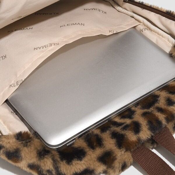 Casual Style Fluffy Leopard Print Plaid Mixed Color Imitation Fur Women's Backpack h5 Picture4