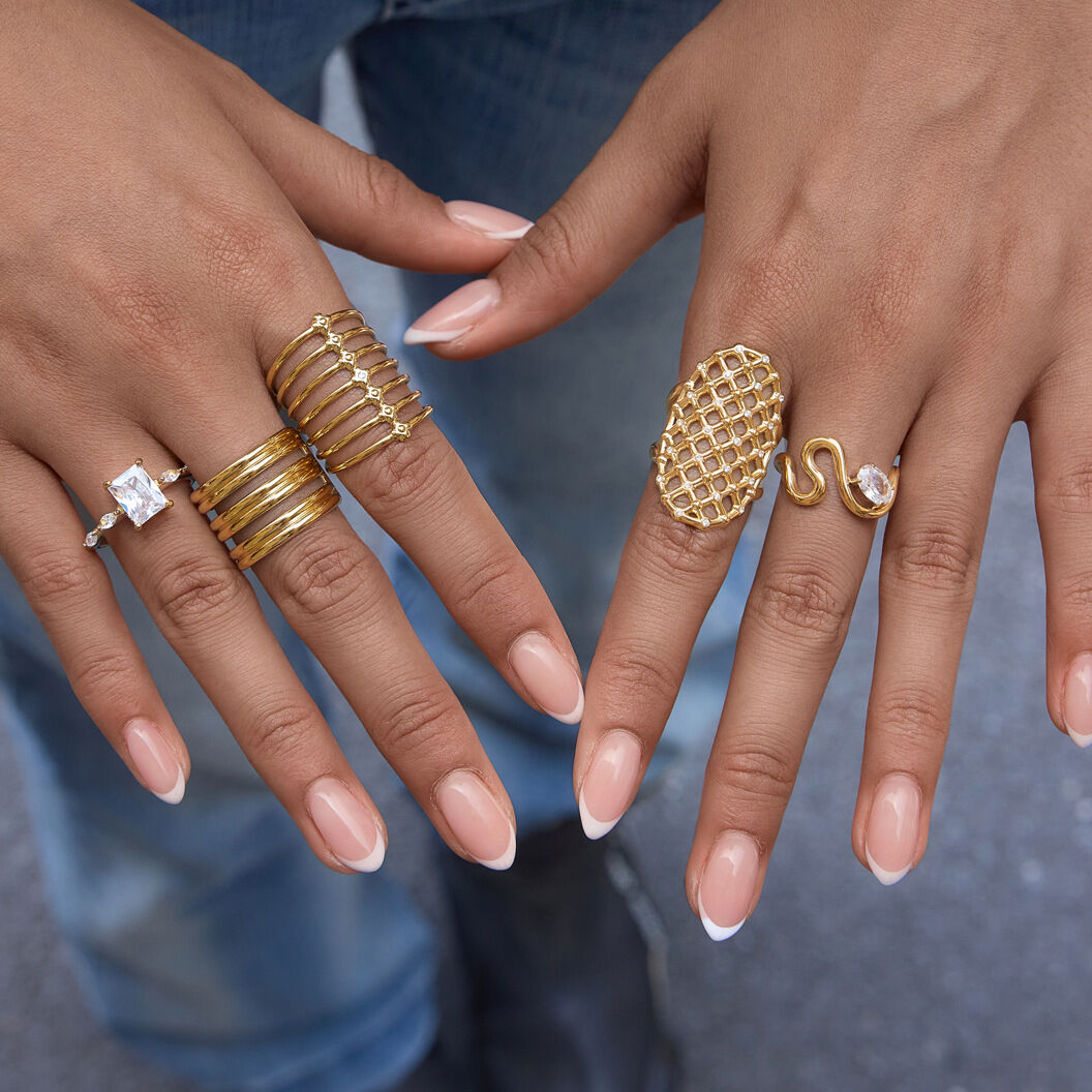 Simple Series Retro Hollowed-Out Lines Stainless Steel Waterproof   Gold Color  Statement Rings Picture3