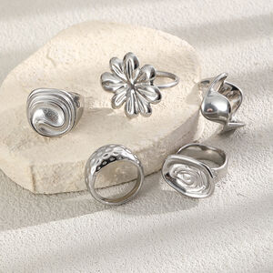 Simple Series Hip-Pop/Rock Flower Irregular Shape Hammer Pattern Stainless Steel Waterproof Statement Rings h5 Picture2