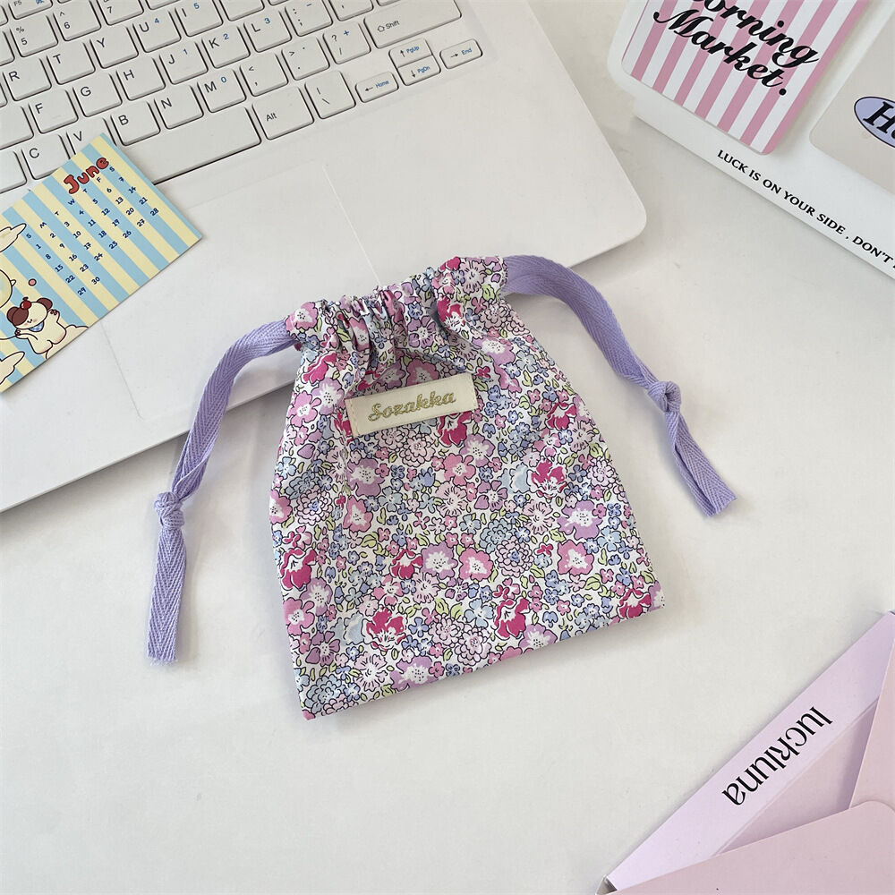 Borsa Portaoggetti In Tessuto Di Cotone Intrecciato A Righe Floreali, Serie Simple, Grande Capacità. 