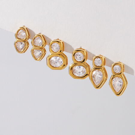Geometric Shape Stainless Steel Waterproof Gold Color Zircon Women's Stud Earrings 2
