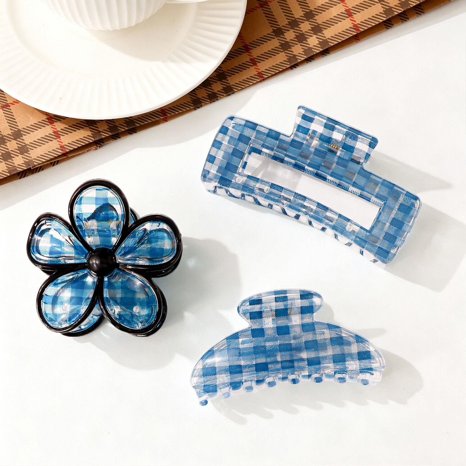Simple Series Daily Flower Effen Kleur Geruit Plastic Haarclips h5 Afbeelding2