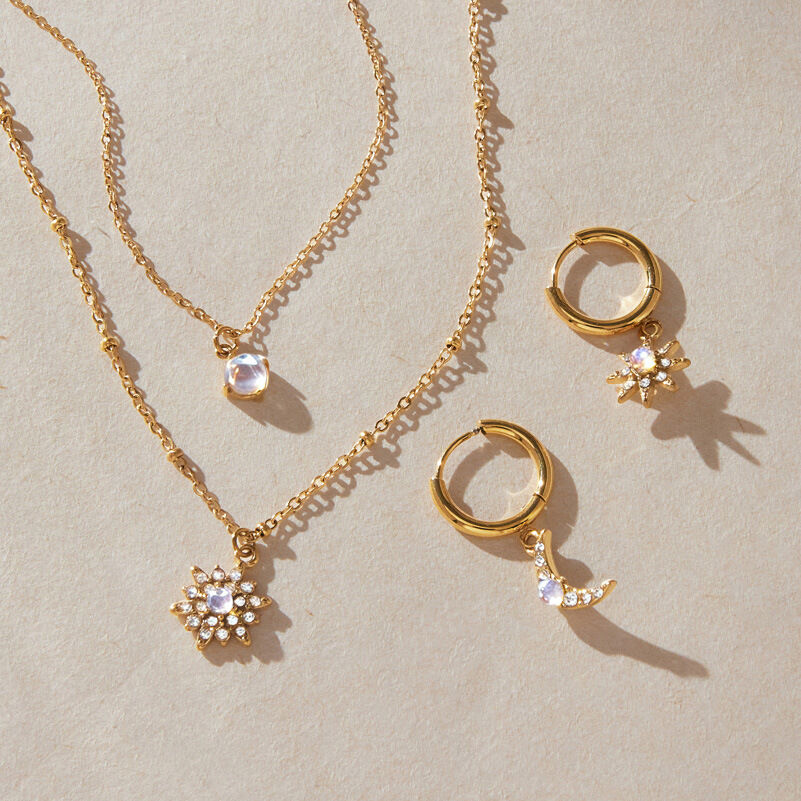 Conjuntos De Collares Para Mujer De La Serie Romántica Retro Sol Y Luna, De Acero Inoxidable, Impermeables Y Color Dorado. h5 Imagen2