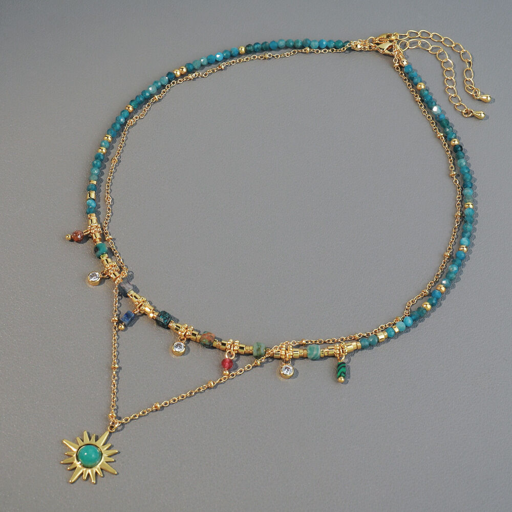 Retro Sun Beads Natural Stones Gold Color Women's Beaded Necklaces Picture3