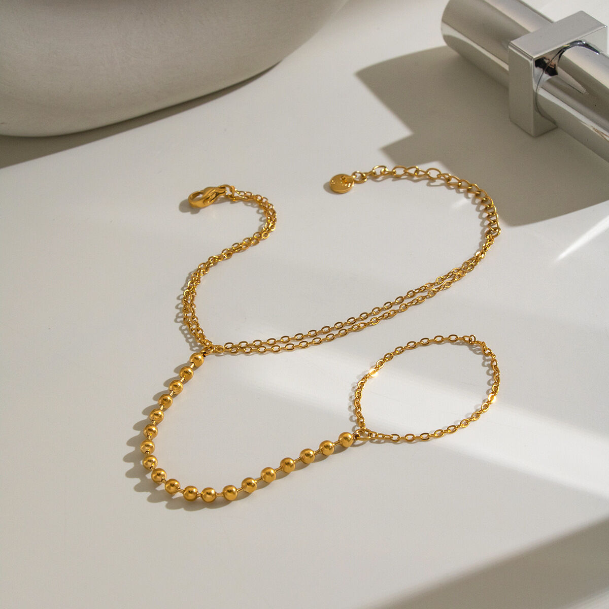 Beads Stainless Steel Waterproof Gold Color Women's Hand Chain Picture2