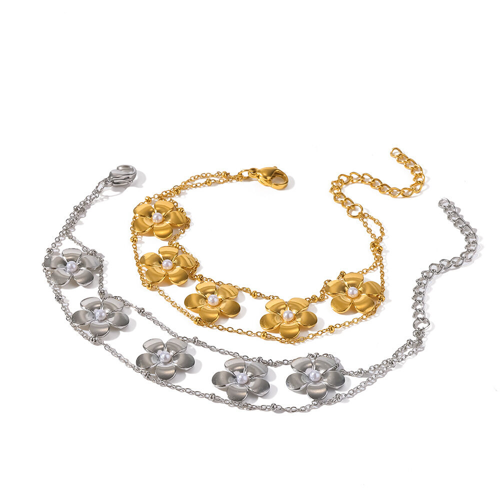 Flower Stainless Steel Waterproof Gold Color Women's Chain Bracelets Picture4
