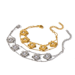 Flower Stainless Steel Waterproof Gold Color Women's Chain Bracelets h5 Picture4