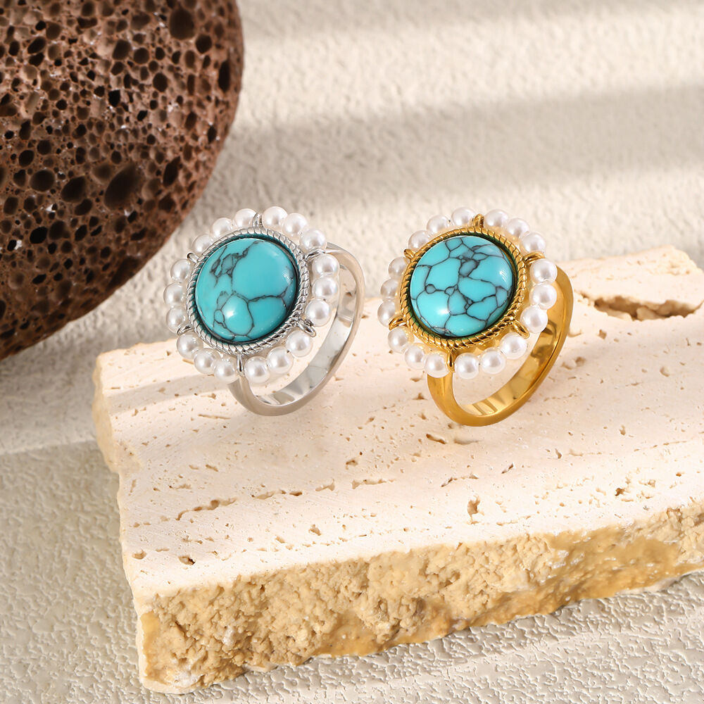 Statement-Ringe Der Simple Series Im Retro-Stil, Ellipsenförmig, Aus Wasserdichtem Edelstahl In Goldfarbe Mit Naturstein h5Bild2