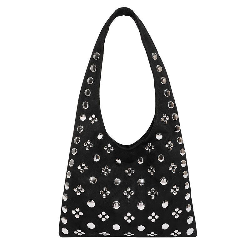 Borsa A Tracolla Quadrata Da Donna In Pelle Scamosciata Tinta Unita, Stile Old Money, Con Borchie In Metallo. 