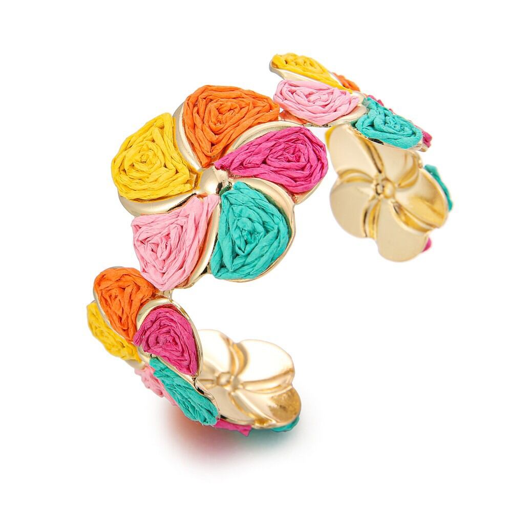 Simple Series Vacation Flower Woven Raffia Women's Bangles Picture2