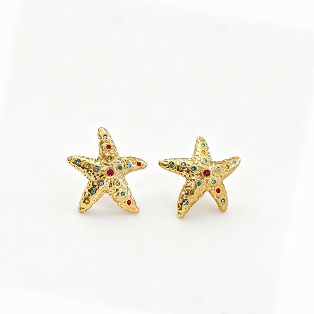 Romantic Series Daily Star Starfish Stainless Steel Waterproof Gold Color Stud Earrings Picture5