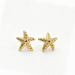 Romantic Series Daily Star Starfish Stainless Steel Waterproof Gold Color Stud Earrings h5 Picture5