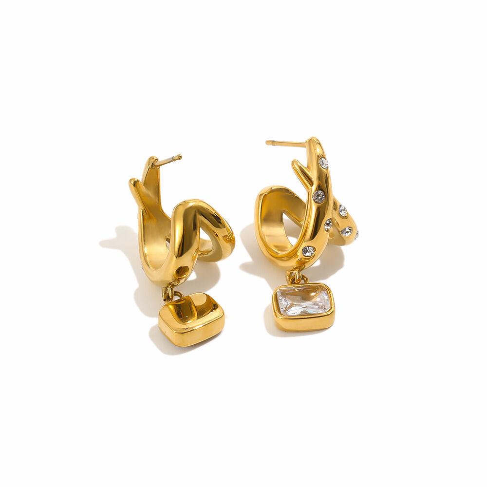 Pendientes De Botón Para Mujer De La Serie Simple, De Forma Irregular, De Acero Inoxidable, Resistentes Al Agua Y Color Dorado. h5Imagen4