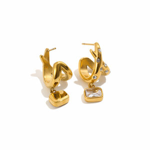 Pendientes De Botón Para Mujer De La Serie Simple, De Forma Irregular, De Acero Inoxidable, Resistentes Al Agua Y Color Dorado. h5 Imagen4