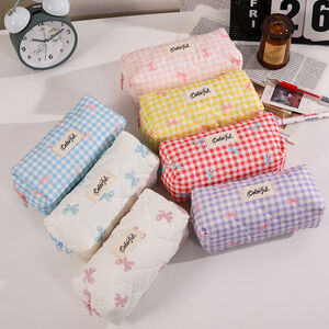 Simple Series Sweet Polyester Bow Knot Plaid Pen Pouches h5 Picture2