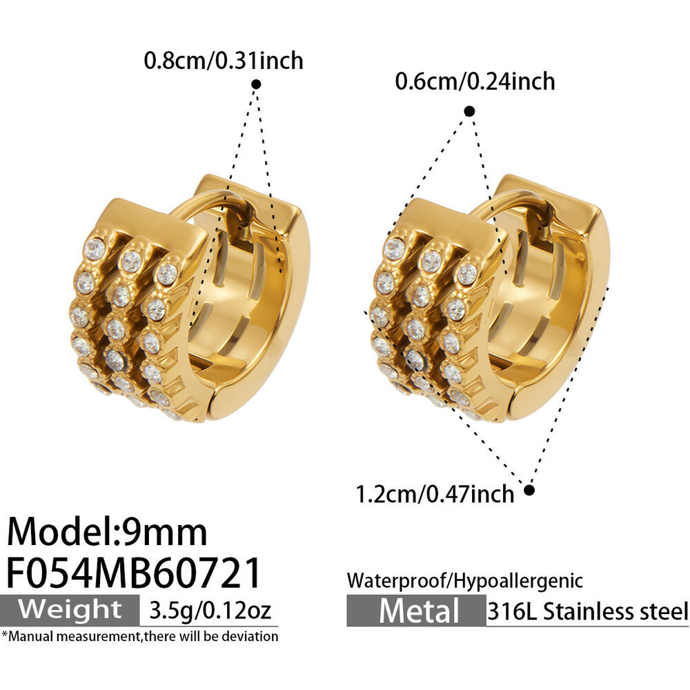 Luxurious Series Circle Stainless Steel Waterproof Gold Color Zircon Women's Hoop Earrings