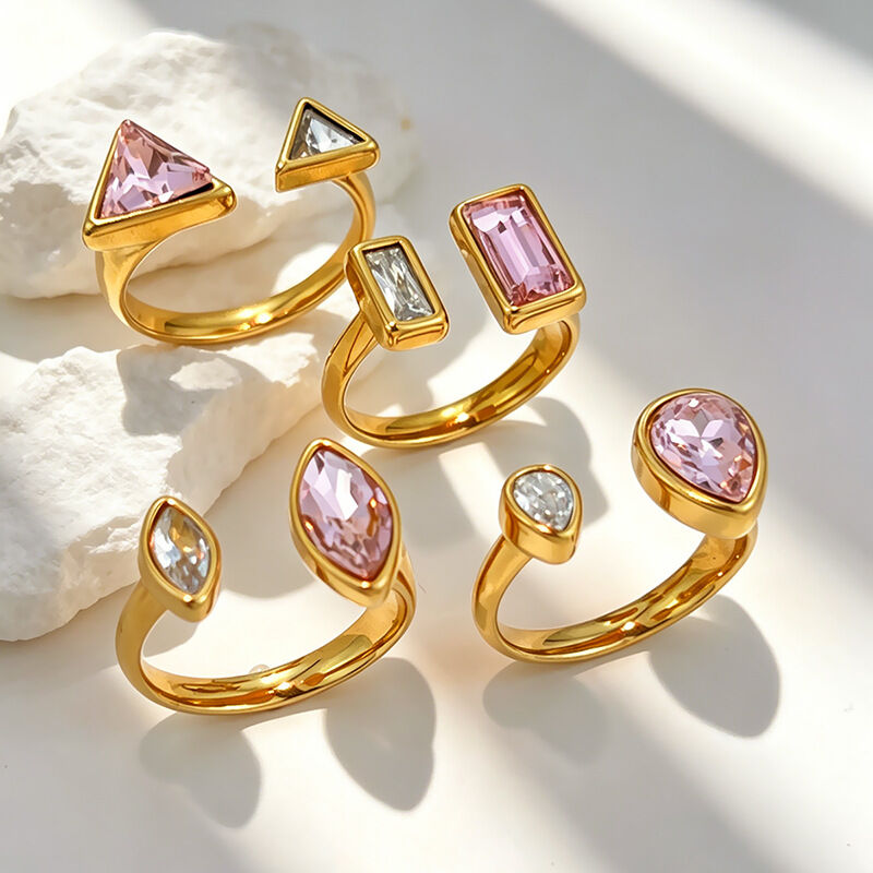 Simple Geometric Shape Stainless Steel Waterproof Gold Color Zircon Women's Gemstone Rings h5Picture2