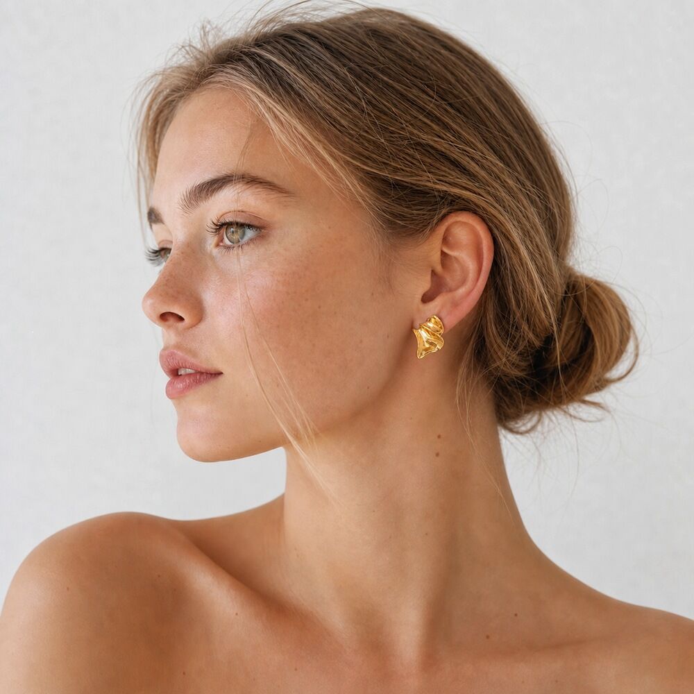 Simple Series Daily Geometric Shape Stainless Steel Waterproof   Gold Color  Women's Stud Earrings h5 Picture2