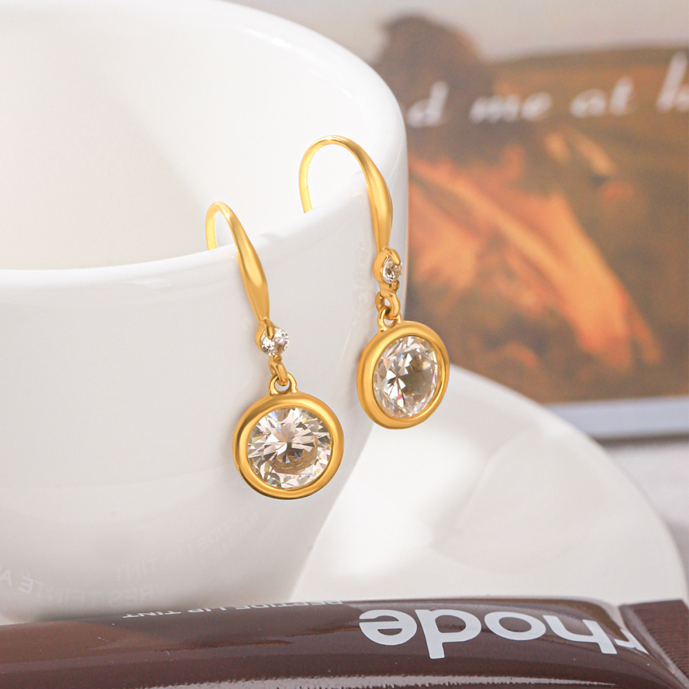 Stainless Steel Waterproof Gold Color Zircon Women's Drop Earrings h5Picture4