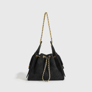 Casual Style Quilted Stitching Metal Hardware Solid Color Suede Women's Bucket Shoulder Bags h5