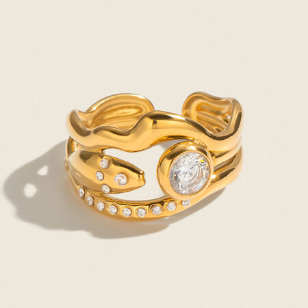 Anillos De Mujer De La Serie Simple Daily Con Forma Irregular, Resistentes Al Agua, De Acero Inoxidable Y Color Dorado Con Circonitas.