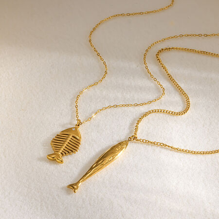 Collana Con Ciondolo Da Donna Simple Series Vacation Fish Geometric Shape In Acciaio Inossidabile Impermeabile Color Oro 2