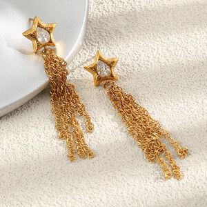 Pendientes Colgantes De Mujer De La Serie Simple, Elegantes, Con Borla En Forma De Estrella, De Acero Inoxidable, Resistentes Al Agua Y Color Dorado. h5 Imagen3