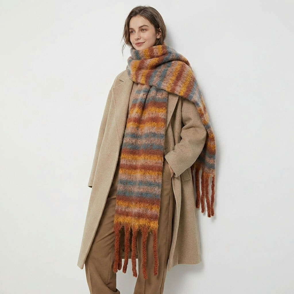 Simple Series Casual Twist Stripe Tassel Mixed Color Winter Scarves 2