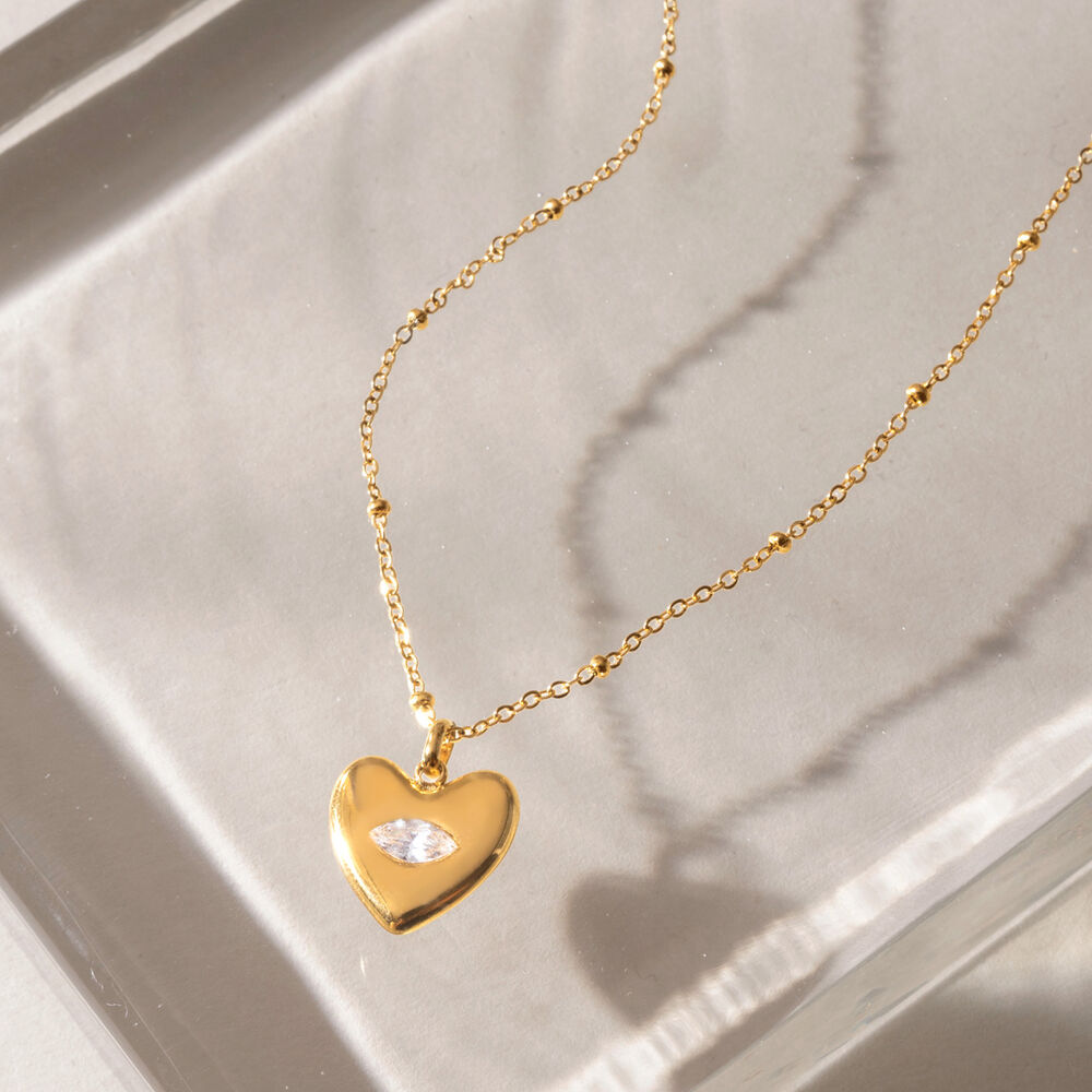 Simple Series Cute Heart Stainless Steel Waterproof Gold Color Zircon Women's Pendant Necklaces Picture3