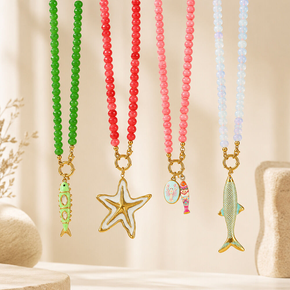 Romantic Series Vacation Beads Fish Starfish Glass   Gold Color  Women's Beaded Necklaces Picture3