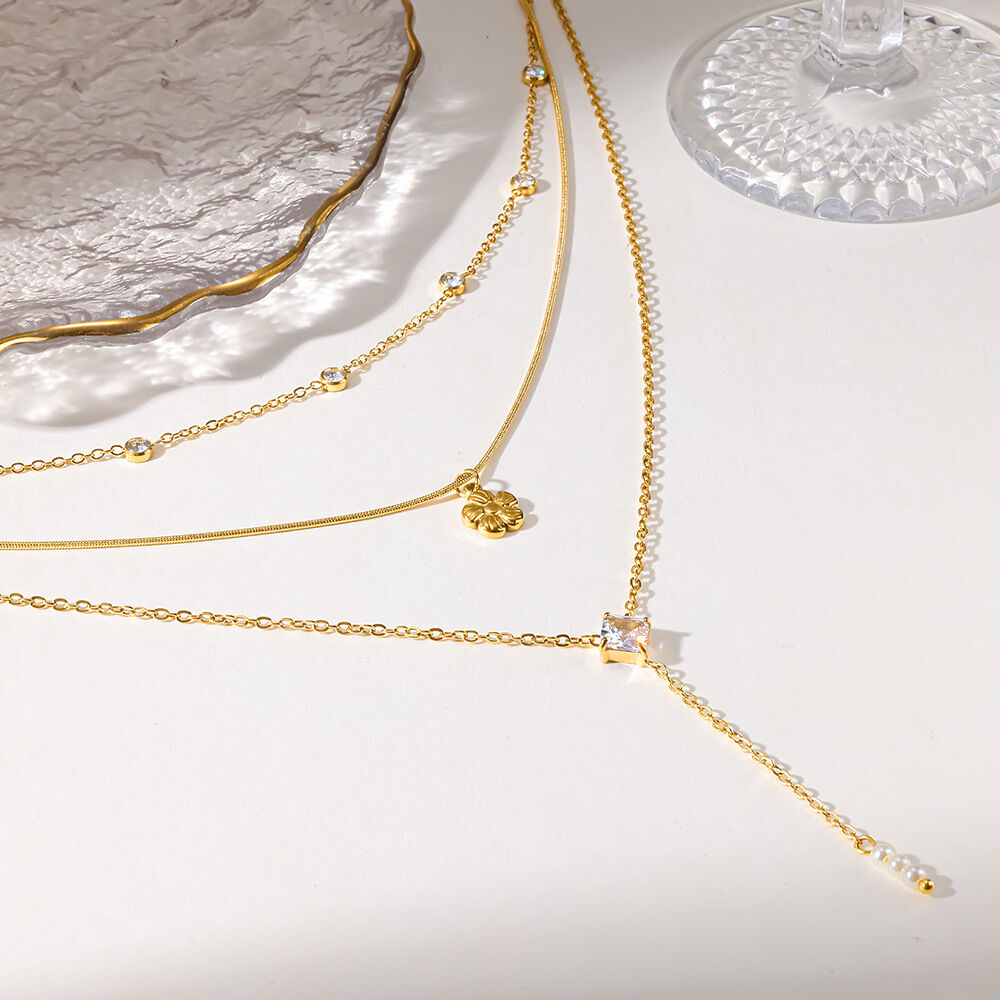 Romantic Series Elegant Flower Stainless Steel Waterproof Gold Color Women's Layered Necklaces Picture3