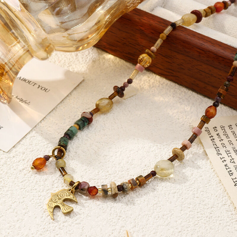 Classic Series Retro Beads Birds Natural Stones Women's Beaded Necklaces